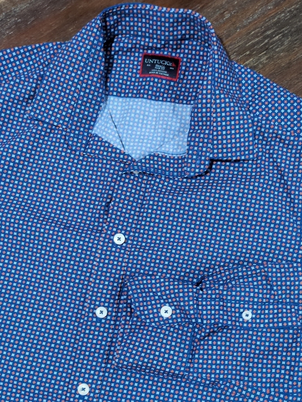 UNTUCKit Navy Blue Mini Floral Print Button-Down Shirt Small
